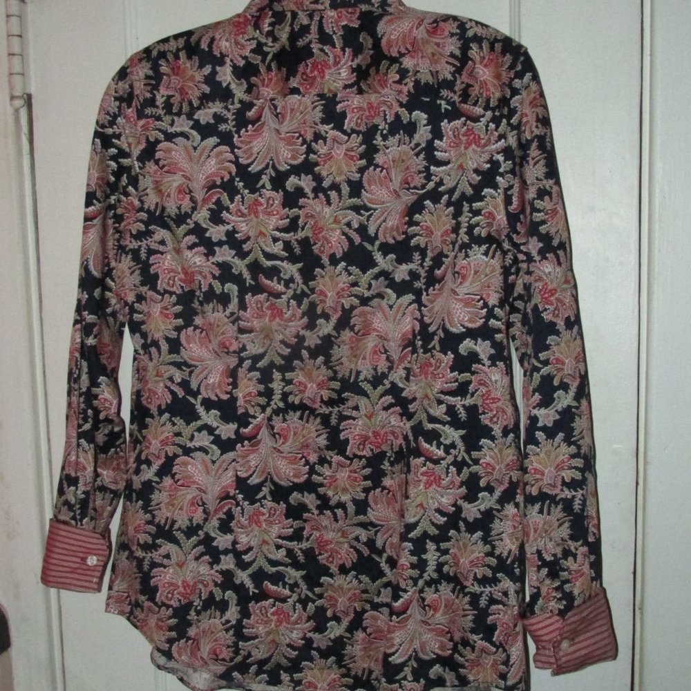 Small Petite Chaps Paisley Floral Button Down Long Sleeve Cuffs Shirt Blouse - Picture 3 of 3
